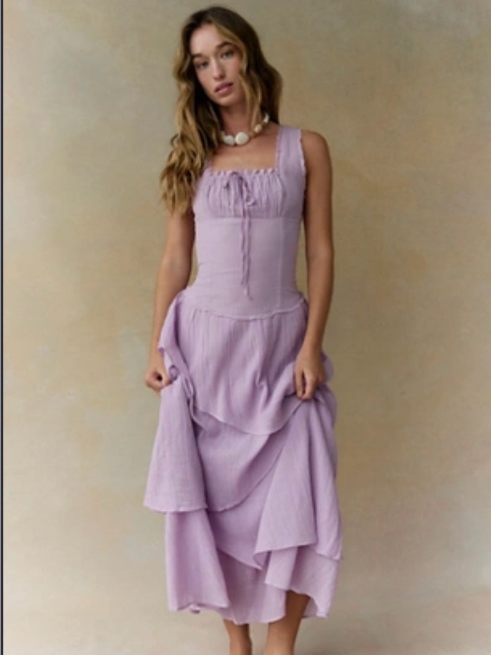 Free People Lilac Tiered Maxi Dress with Smocked Bodice